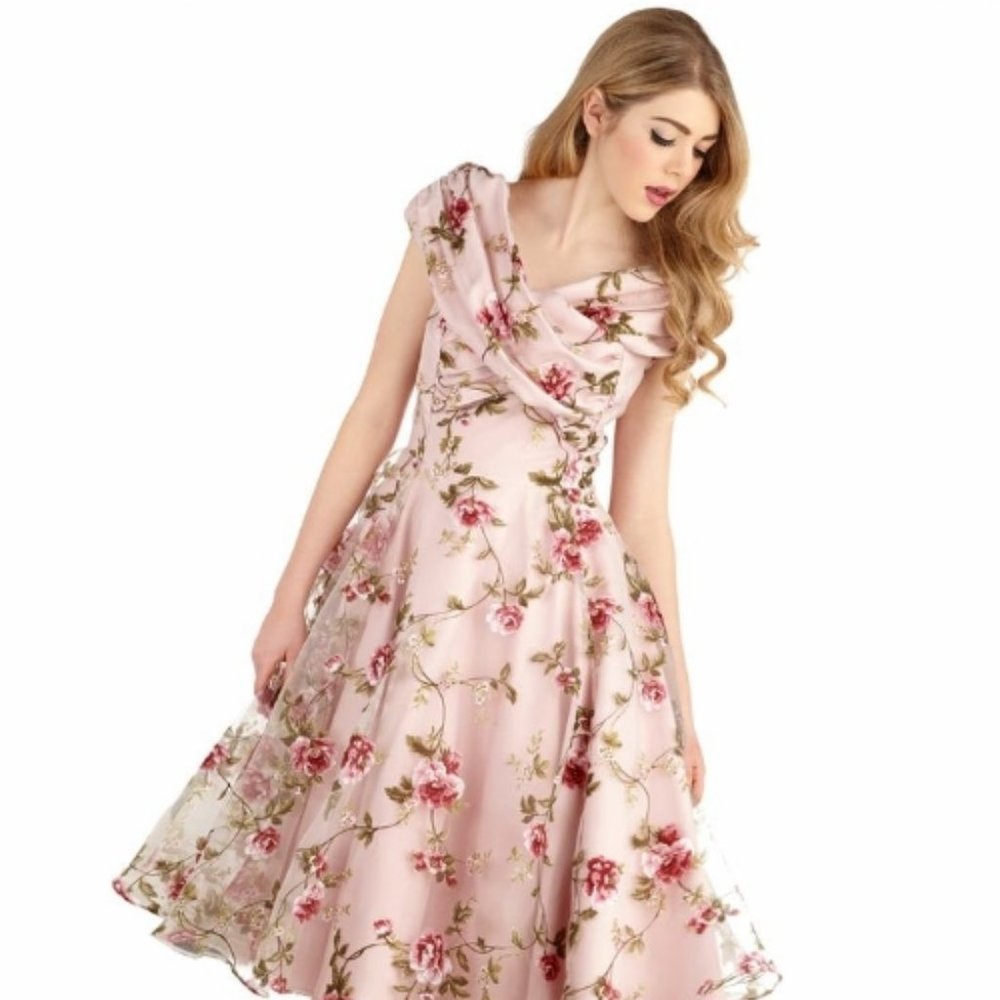 Collectif Dorothy Swing Dress in Rose Pattern NWT
